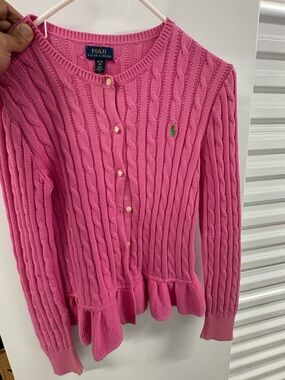 Polo by Ralph Lauren Hot Pink Cable-Knit Ruffle-Hem Cardigan